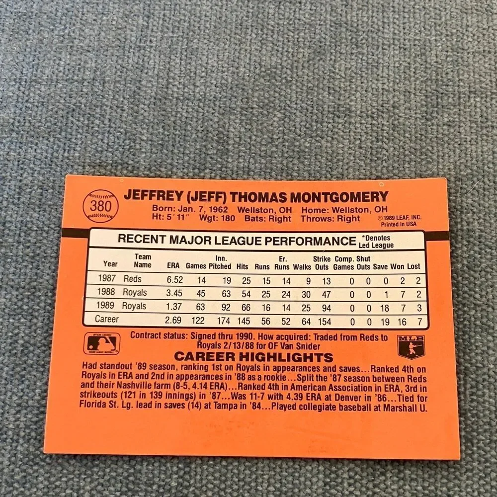 1990 Donruss Kansas City Royals Baseball Card Trading Card